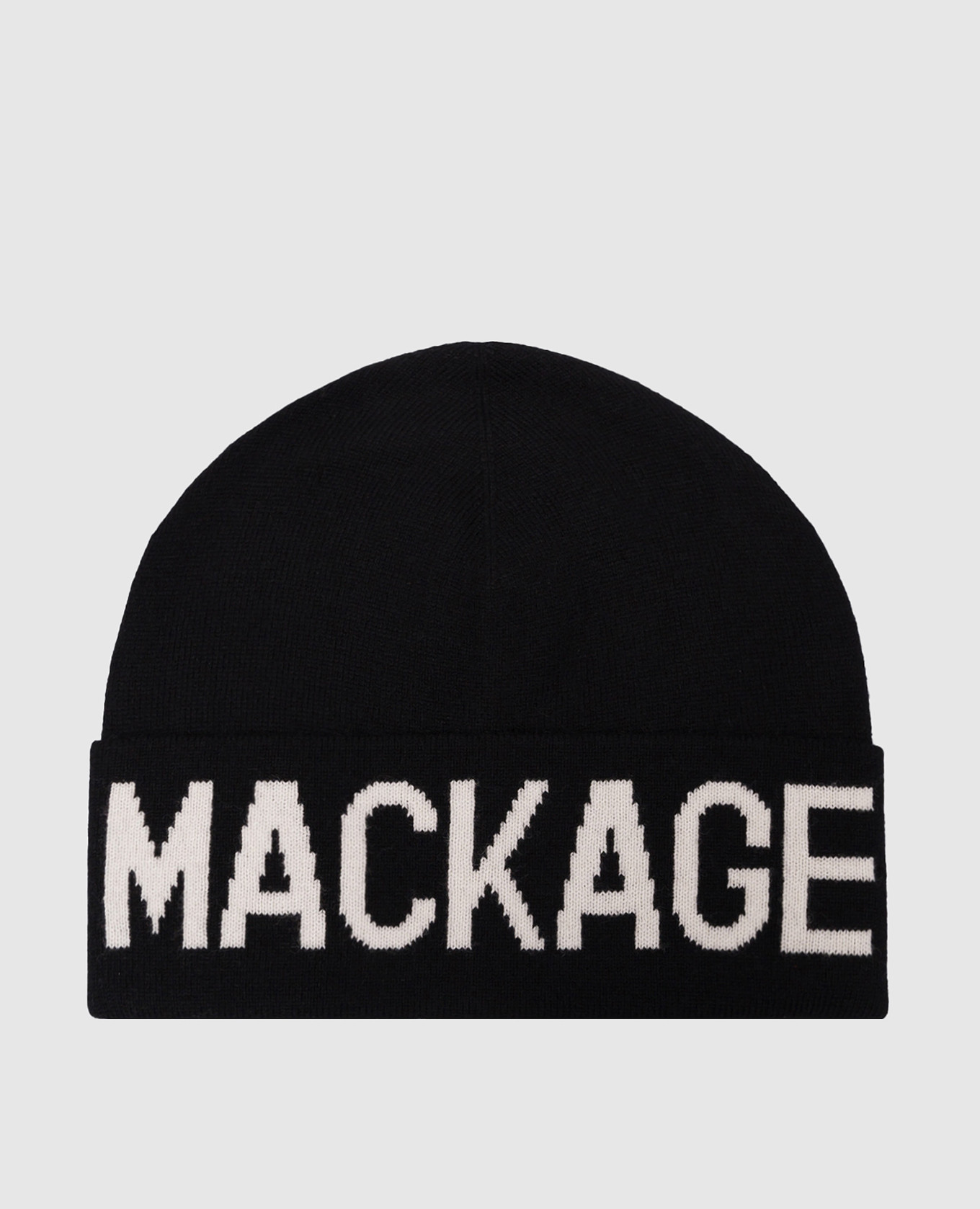 Black cap with logo pattern mackage
