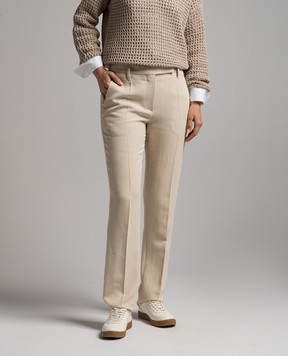 Brunello Cucinelli Beige linen pants with monil chain MH579P8587
