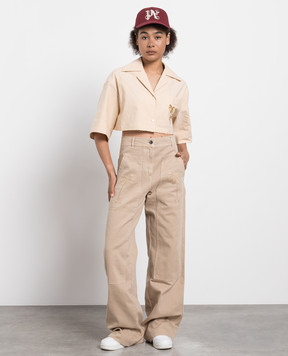 Palm Angels Beige cargo jeans with embroidery PWCF008E23FAB001