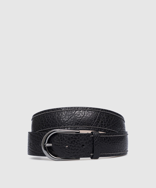 Brunello Cucinelli - Black leather belt with monil chain  display picture 1