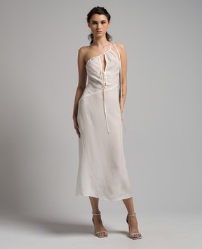 Materiel White lace-up asymmetric midi dress MRE24M171029DRWT