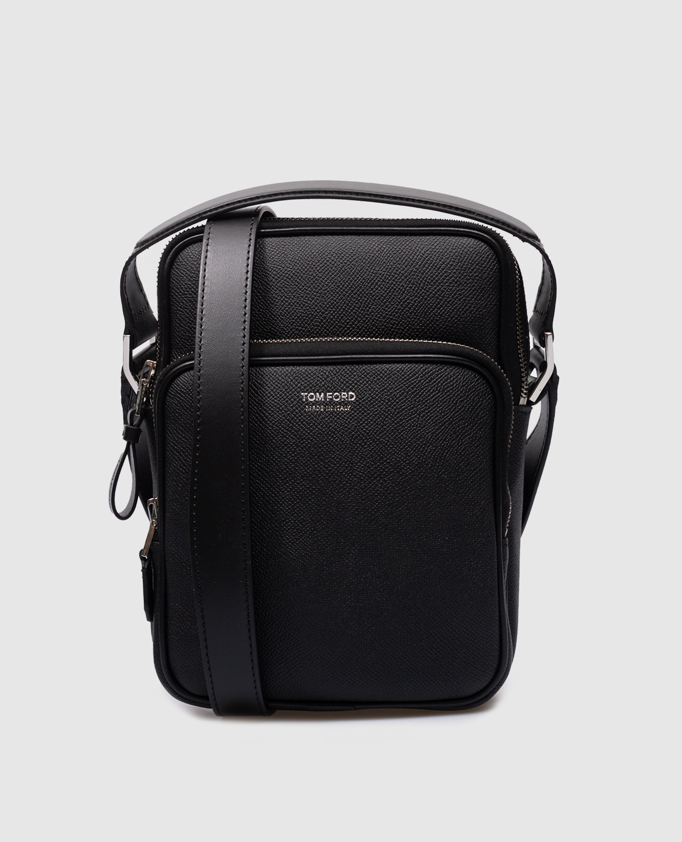 

Black leather messenger bag with logo print Tom Ford, Черный
