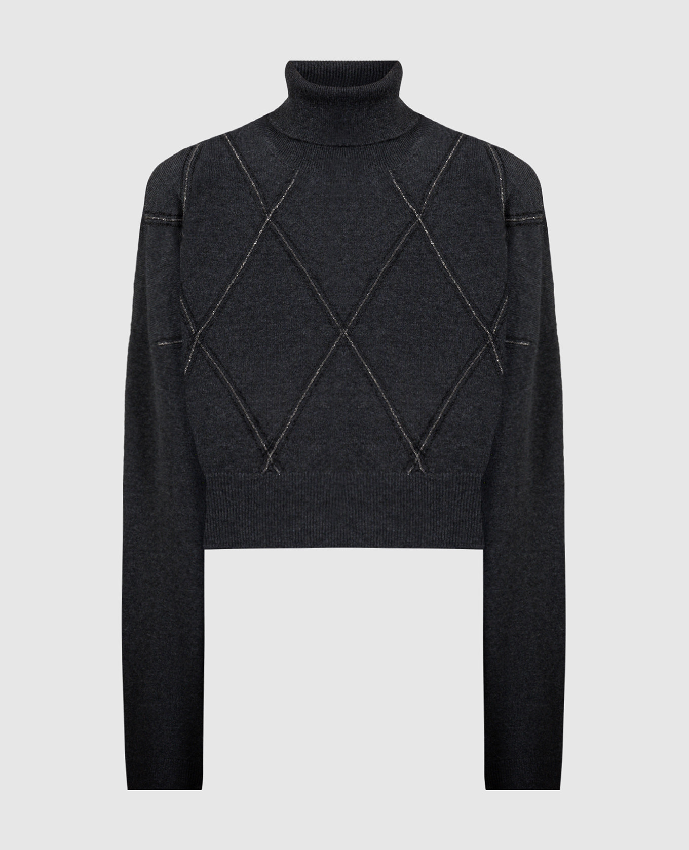 Gray wool, cashmere and silk sweater with monil chain brunello cucinelli