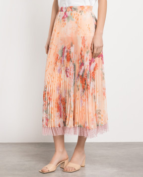 Twinset Orange skirt with pleating in a floral print 231TP2733