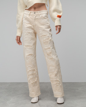 Heron Preston Beige jeans with holes HWYA017F23FAB001