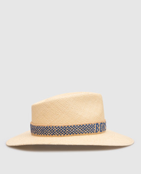 Borsalino Beige straw hat with logo pattern 141214
