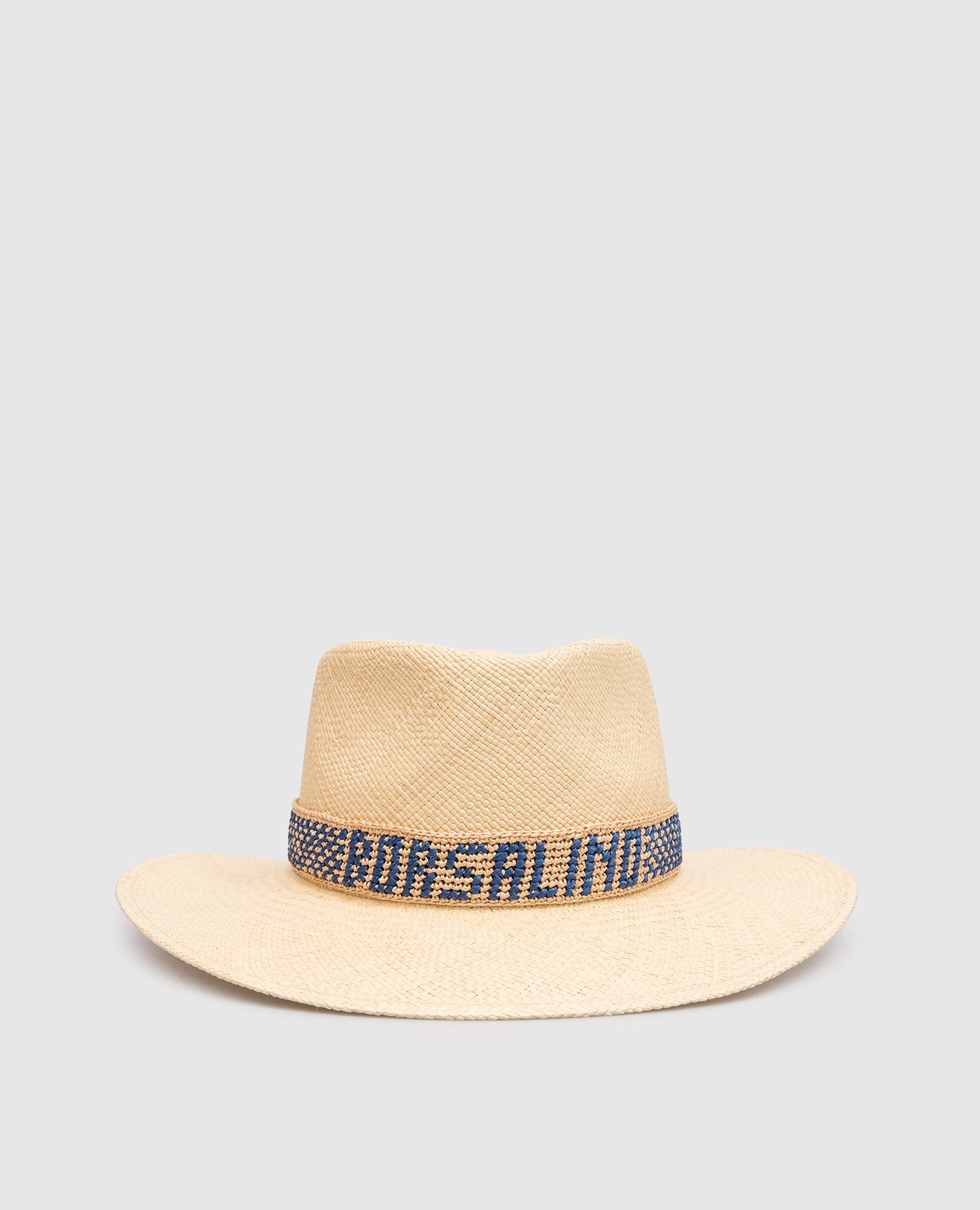 

Beige straw hat with logo pattern Borsalino
