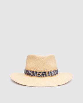 Borsalino Beige straw hat with logo pattern 141214
