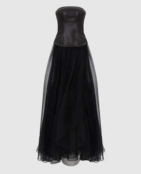 Brunello Cucinelli Silk and leather dress with chains MF940A4483