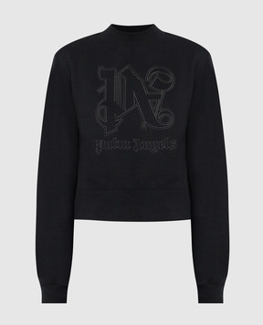 Palm Angels Black Statement sweatshirt with logo embroidery PWBA016R24FLE001
