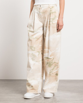 Ermanno Scervino Beige jeans in a camouflage print D427P709RYR