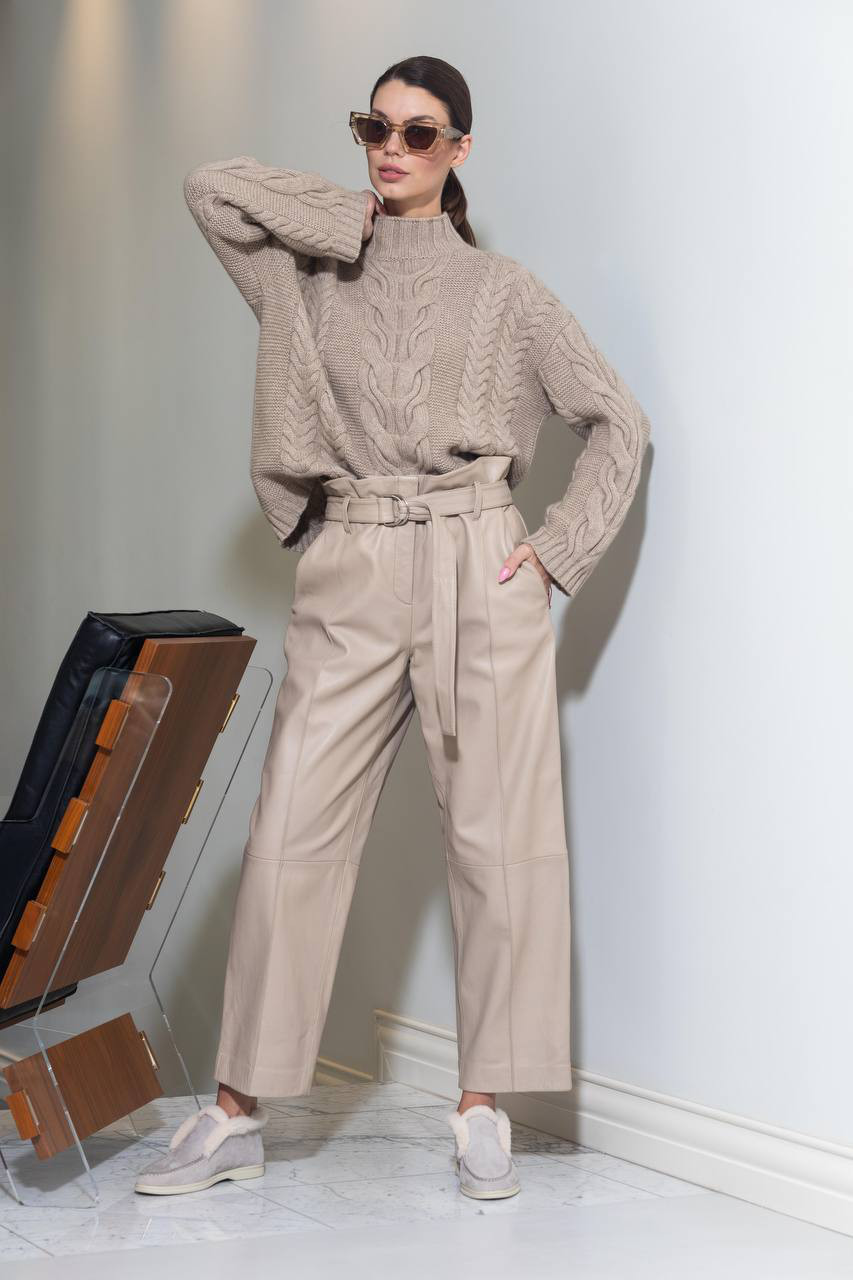 Light beige leather trousers Yves Salomon 6