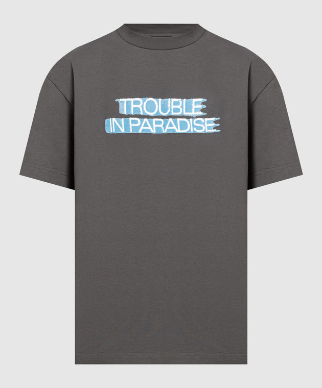 Palm Angels - Gray t-shirt with Trouble in paradise print