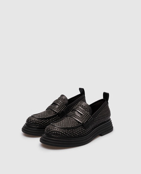 Laura Bellariva Black leather loafers with rivets P9061R16