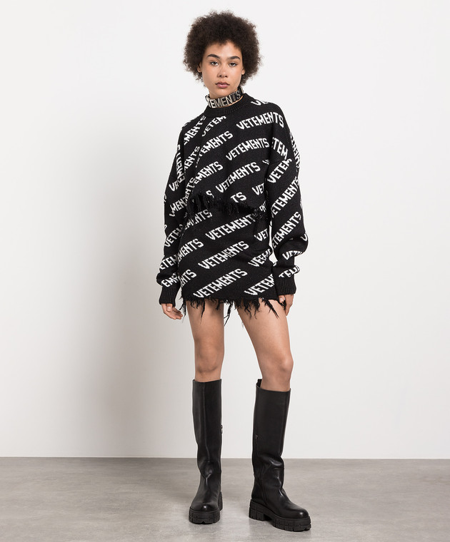 スカート VETEMENTS Woman Skirt Black UE54KN200B BLACK WHITE Vetements - Black mini skirt with logo UE54KN200B - shop