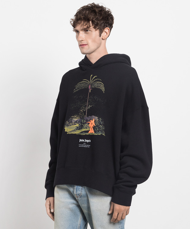 パーカー・フーディ PALM ANGELS Men Hoodies PMBB138E23FLE001 BLACK Palm Angels - Black hoodie with Enzo from the tropics print