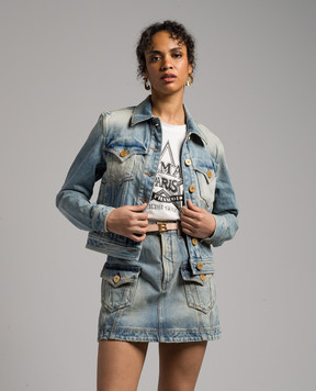 Balmain Blue denim jacket with a distressed effect CF1TC130DE04