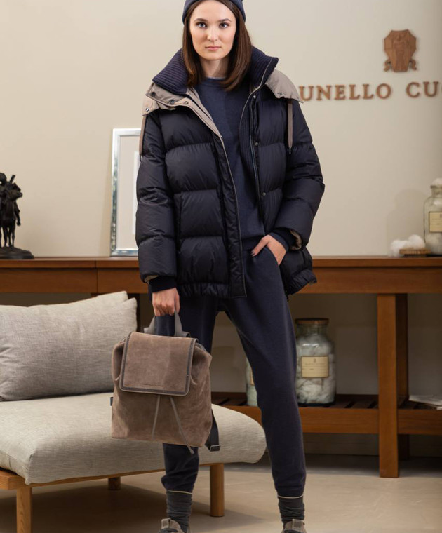 Brunello Cucinelli - Blue down jacket with monil chain MH5042895