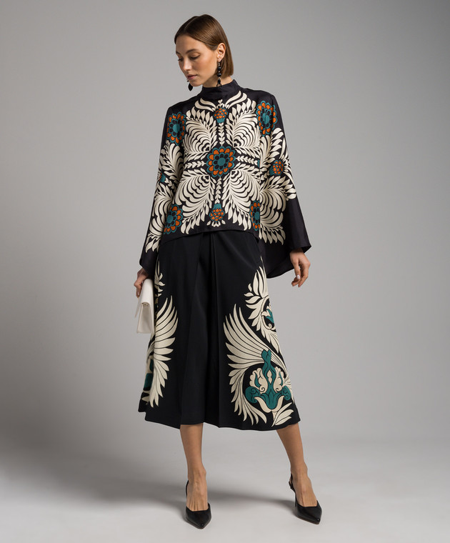 La DoubleJ - Black Santa Monica print midi skirt