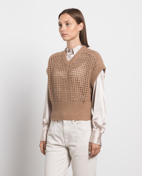 Brunello Cucinelli Brown openwork cardigan with lurex MGP557512P