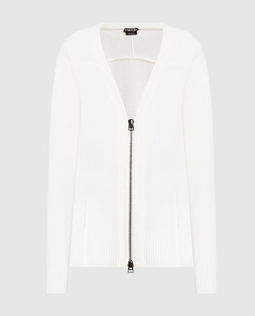 Tom Ford White wool cardigan with logo patch CAK338YAX579