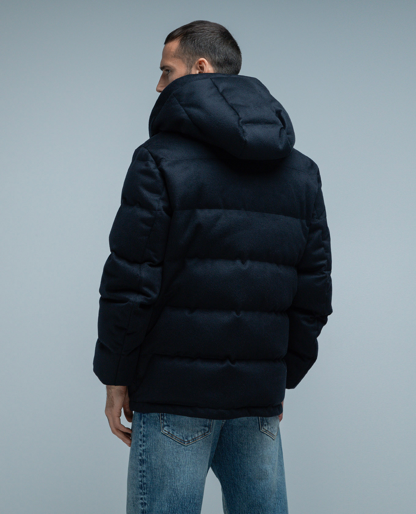 Blue cashmere down jacket with heraldic logo patch Dolce&Gabbana 4