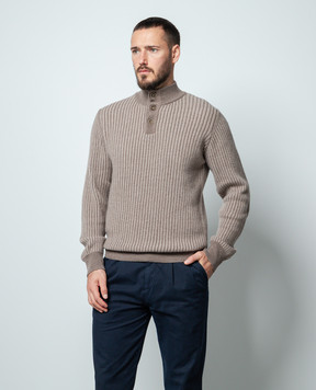 Cashmere&Whiskey Brown striped wool and cashmere jumper PL104