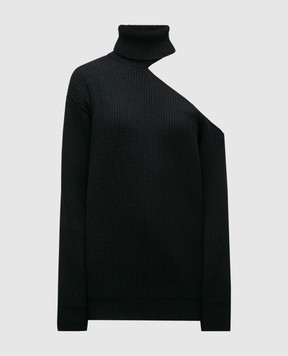 Nensi Dojaka Black sweater made of wool and cashmere with a figured neckline NDAW23KT037