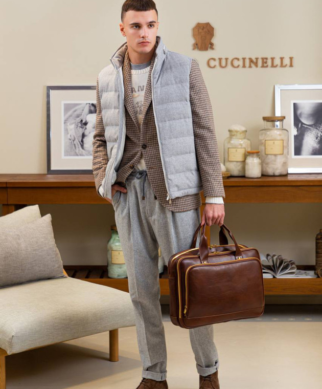 Brunello Cucinelli - Gray down vest made of wool, silk and