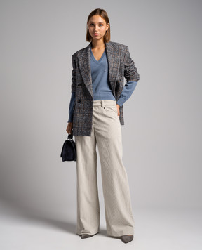 Brunello Cucinelli A blue pullover with a monil chain made of eco-tuni M12186702