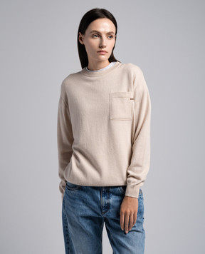 Brunello Cucinelli Beige cashmere jumper with monil chain M12186700