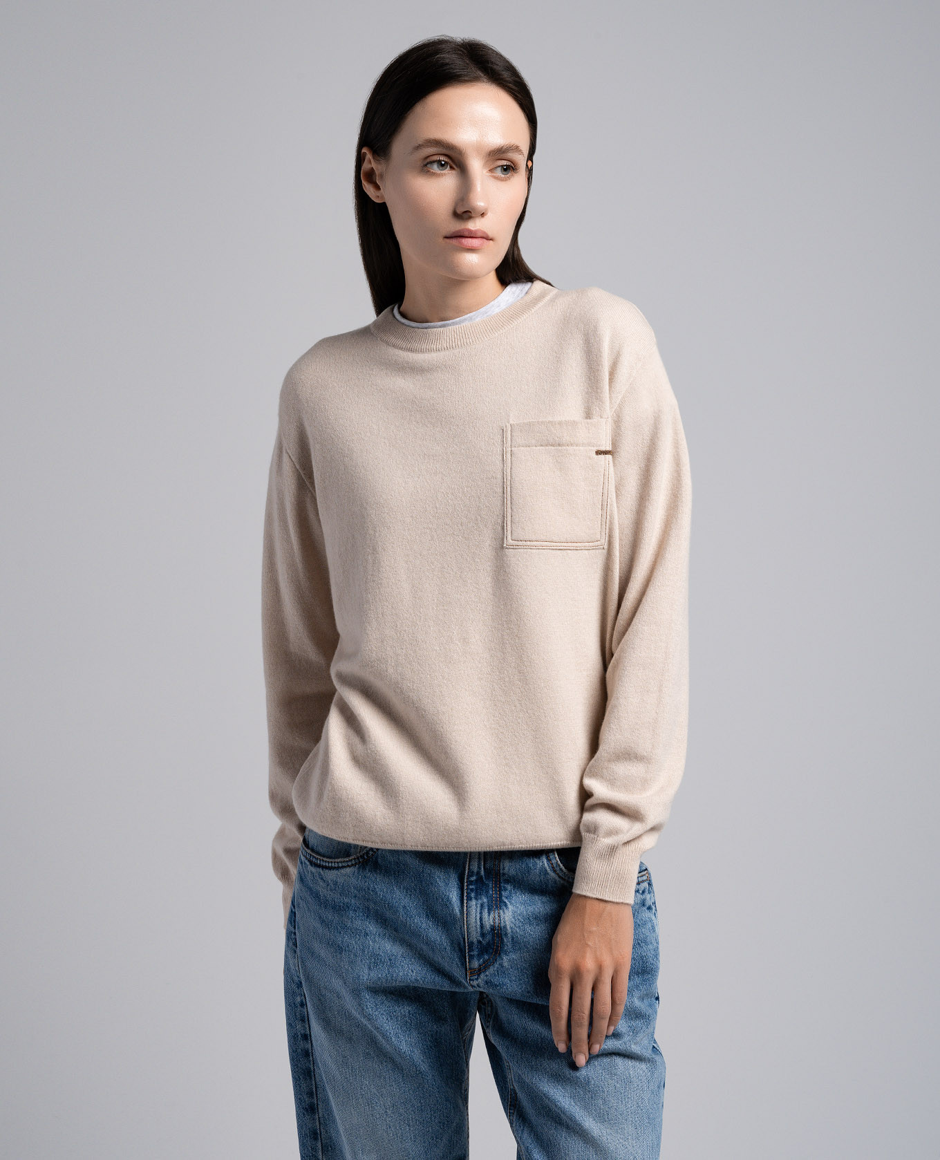 

Beige cashmere jumper with monil chain Brunello Cucinelli