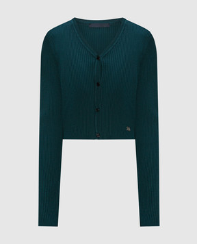 Juun.j Green ribbed cropped cardigan with metallic logo JW375AW01