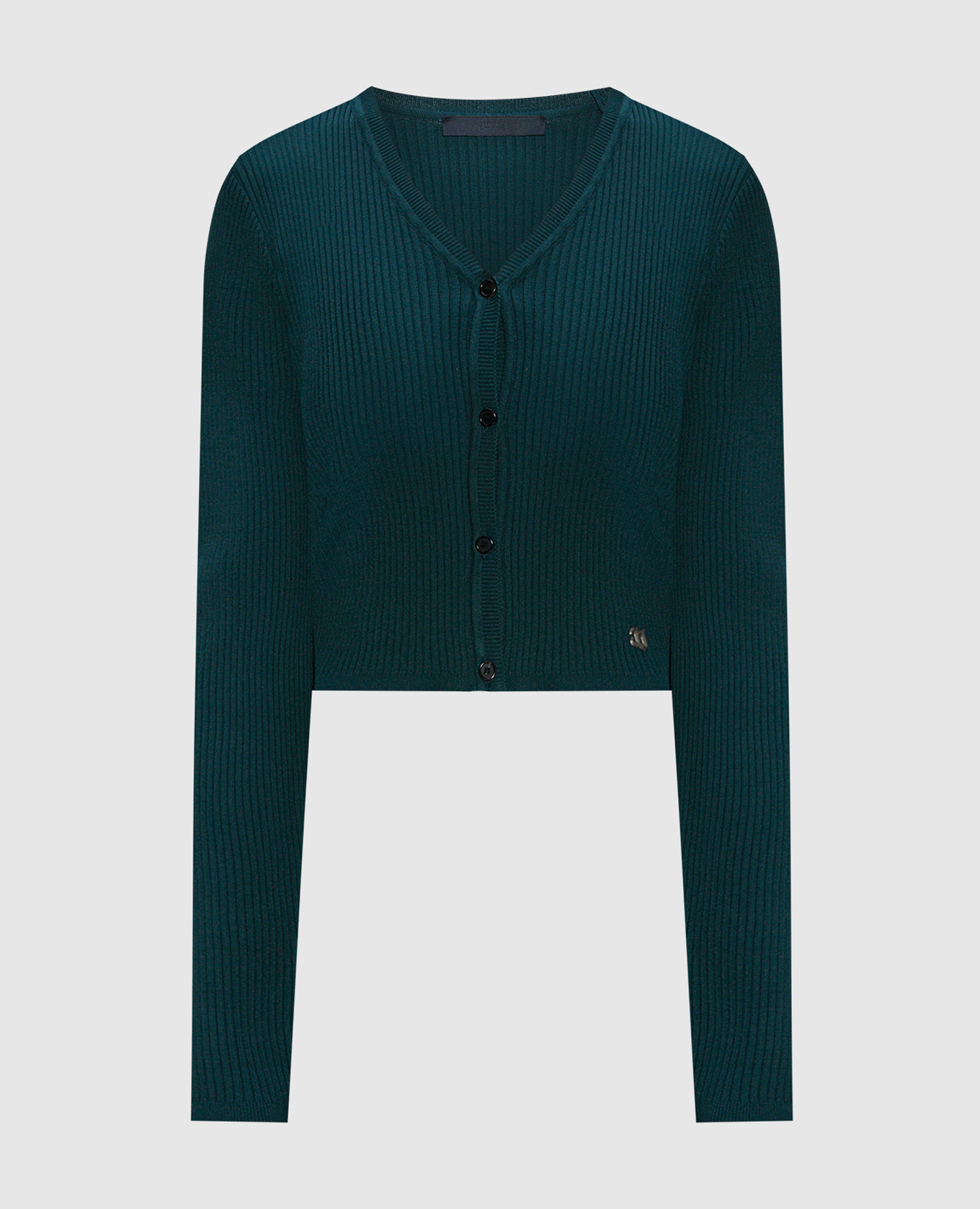 Green ribbed cropped cardigan with metallic logo juun.j