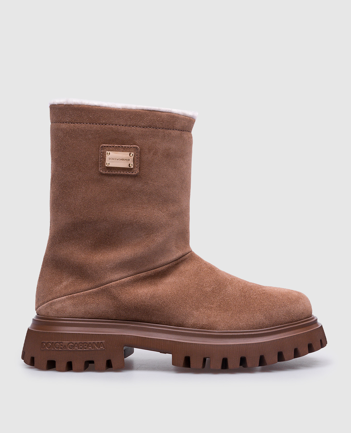 

Brown suede boots with metallic logo Dolce&Gabbana, Коричневый