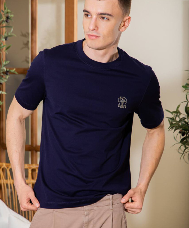 Brunello Cucinelli - Blue T-shirt with a print M0B137445G - shop