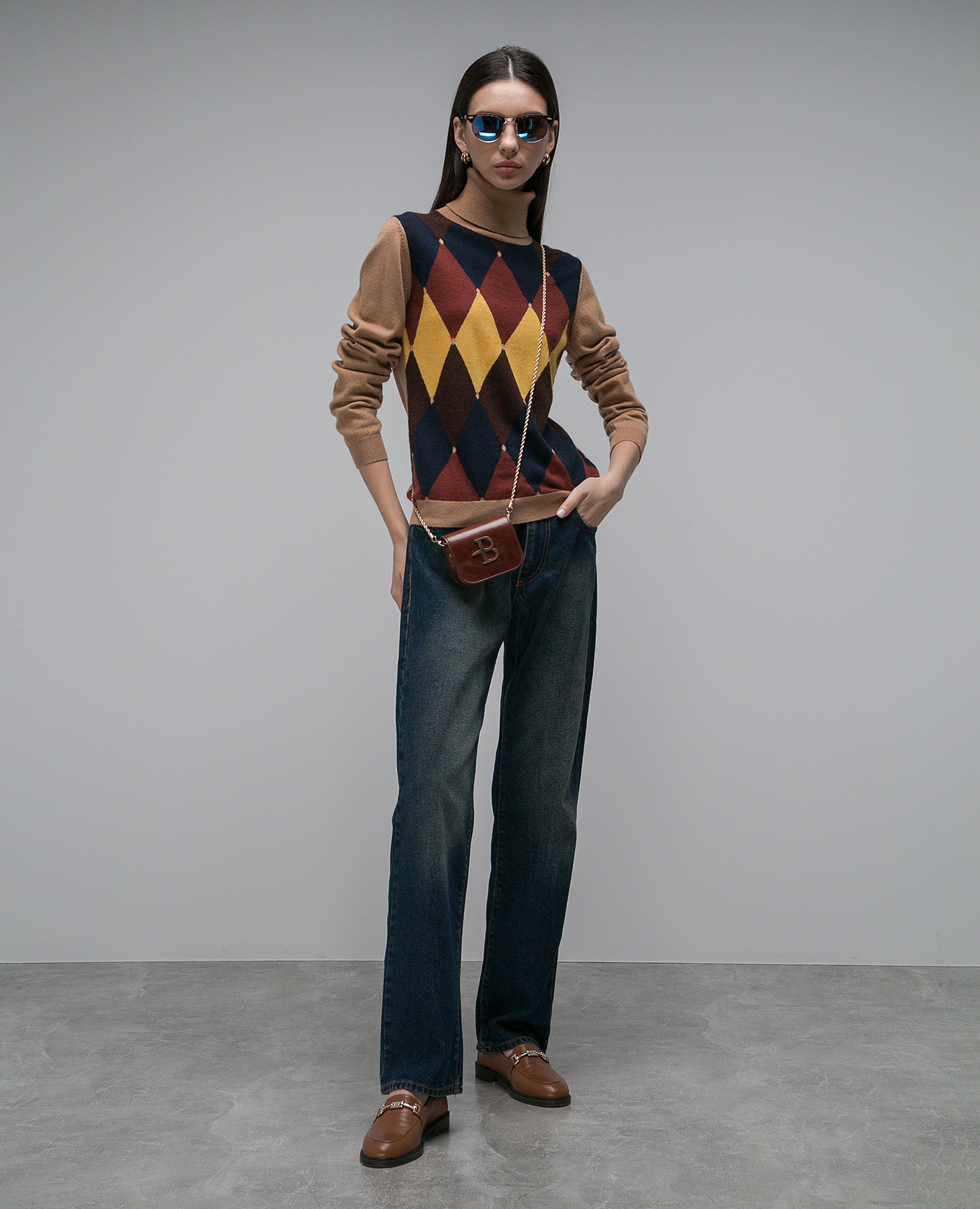 

Brown cashmere turtleneck with a geometric pattern Ballantyne