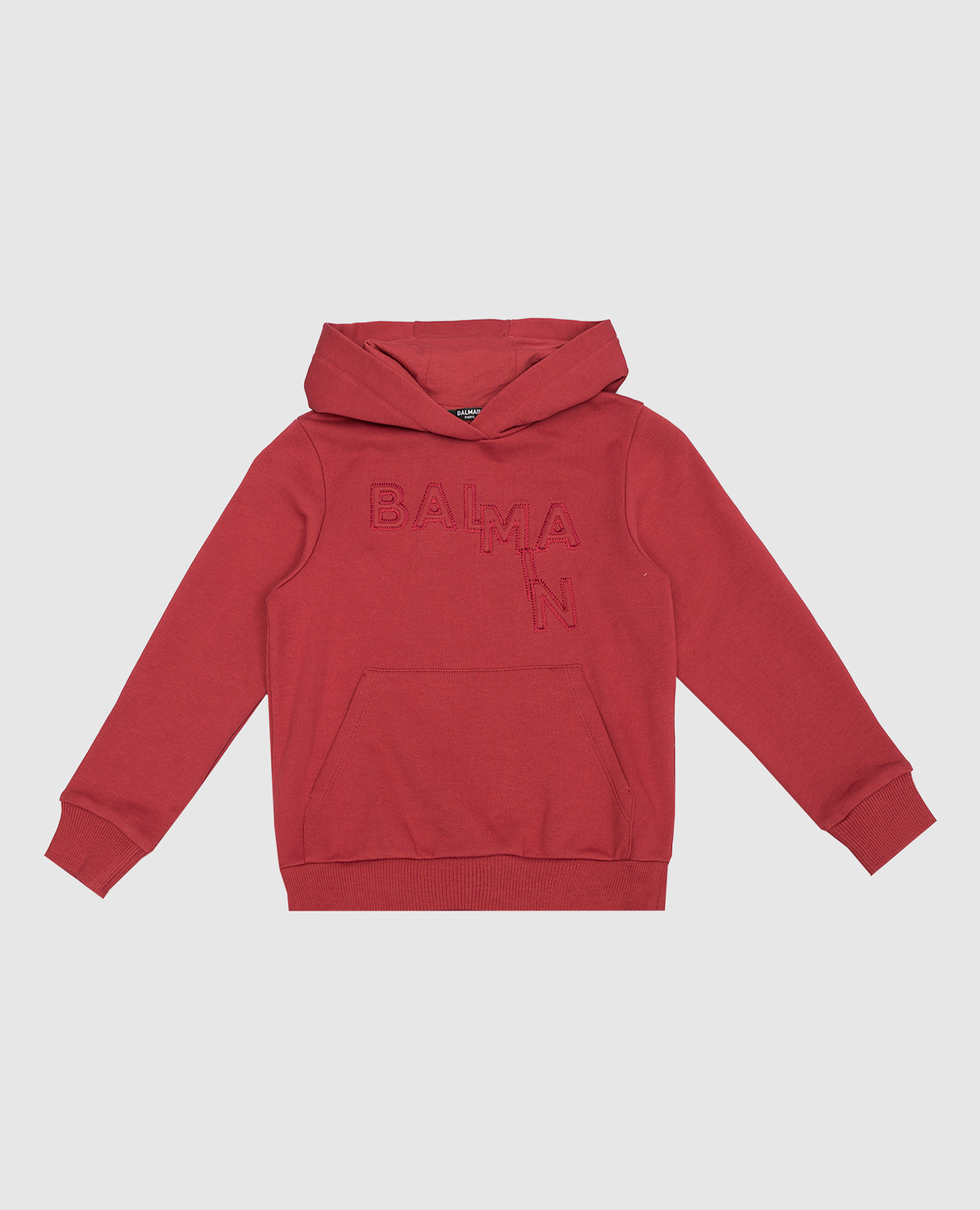 Children's burgundy hoodie with textured logo balmain