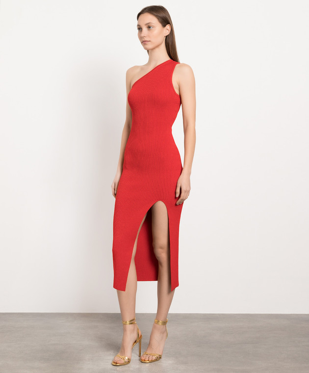 michael kors red dress Michael Print Silk Sleeveless Pleated Cross-Over Front 6 Straight hemline Red Dress Chain Midi Dress