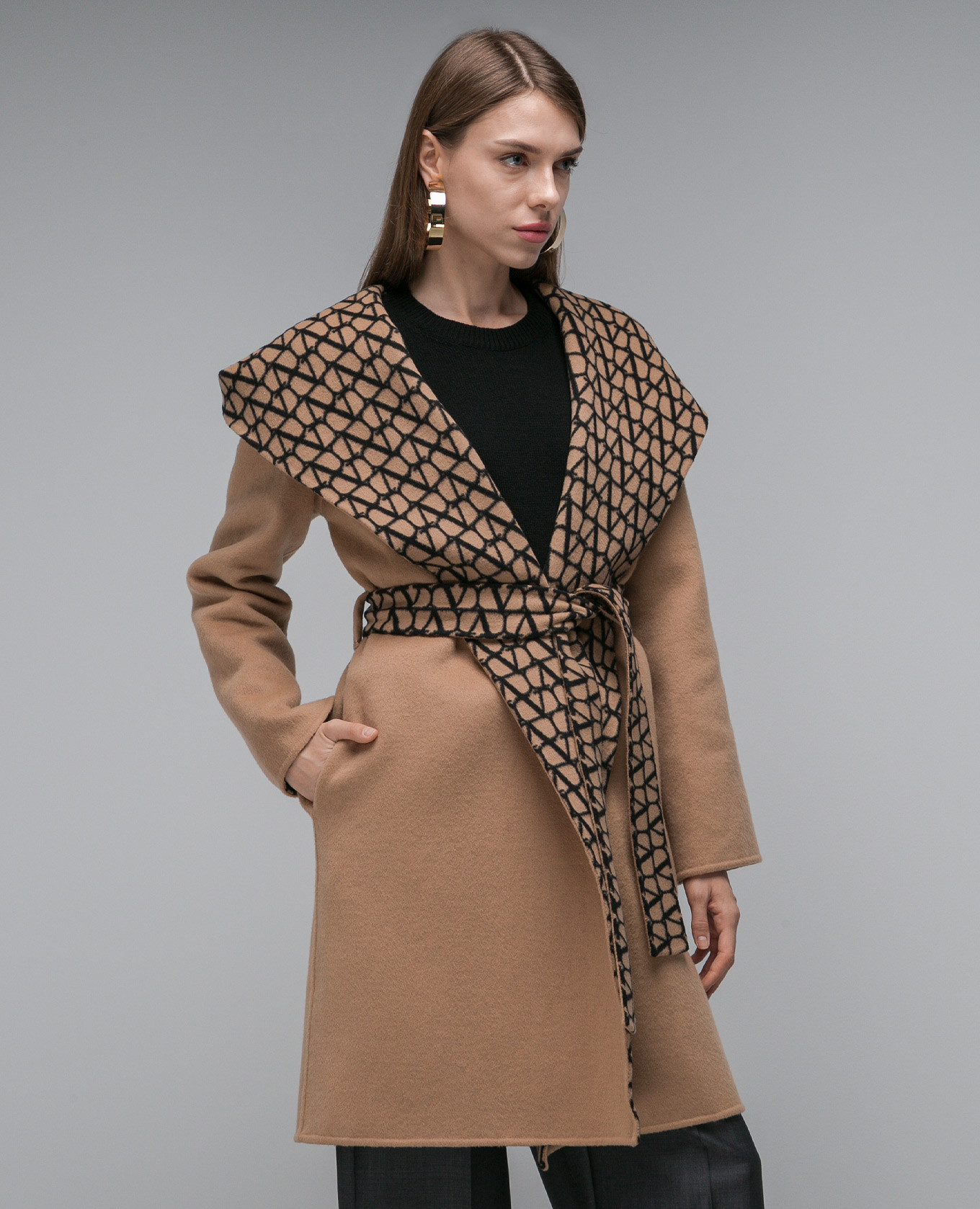 Brown double-sided wool and silk coat with VLOGO print Valentino 4