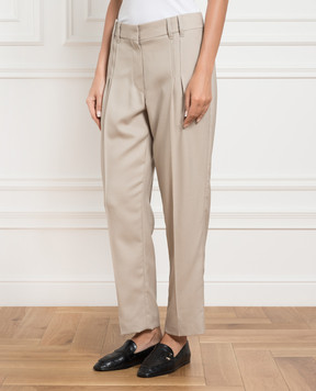 Brunello Cucinelli Beige wool trousers with a monil chain MP549P8362