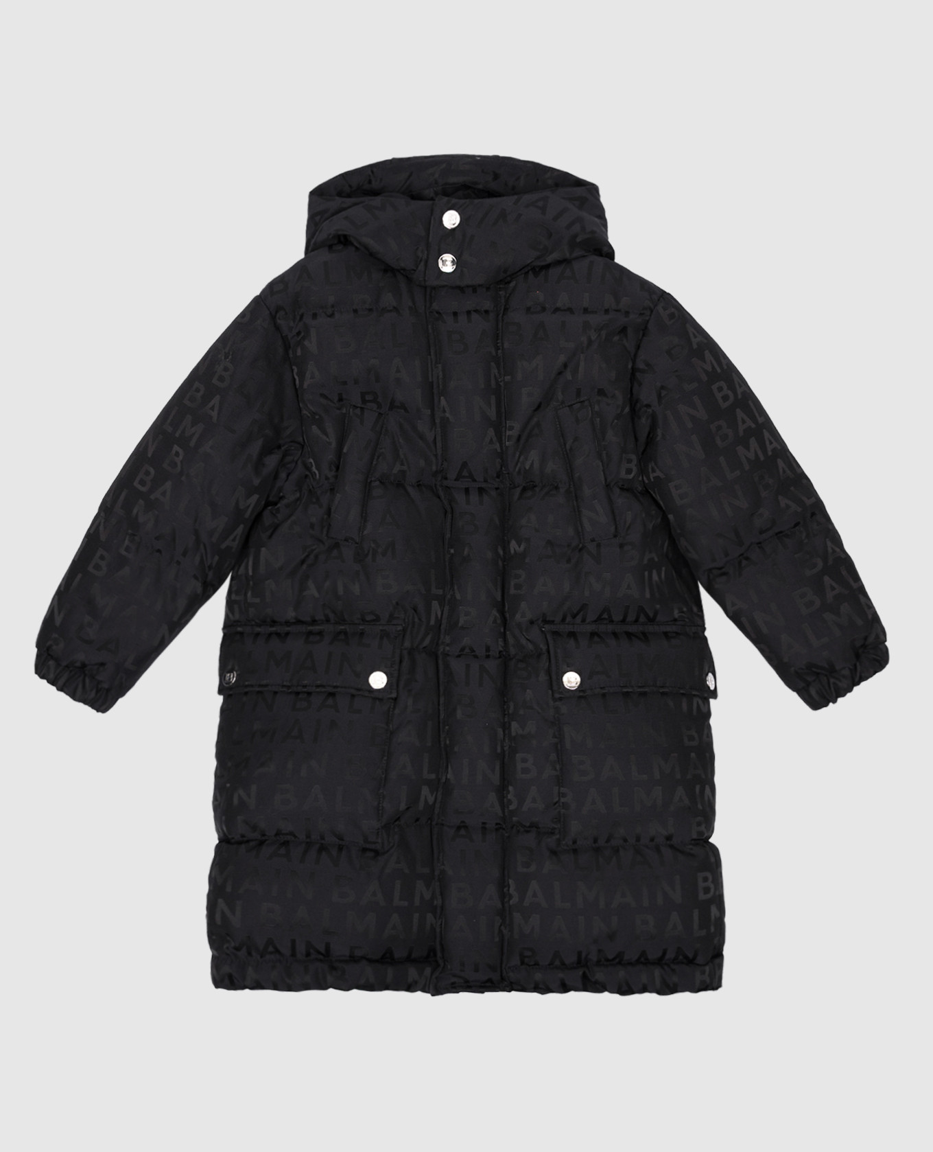 

Children's black down jacket with a logo pattern Balmain, Черный