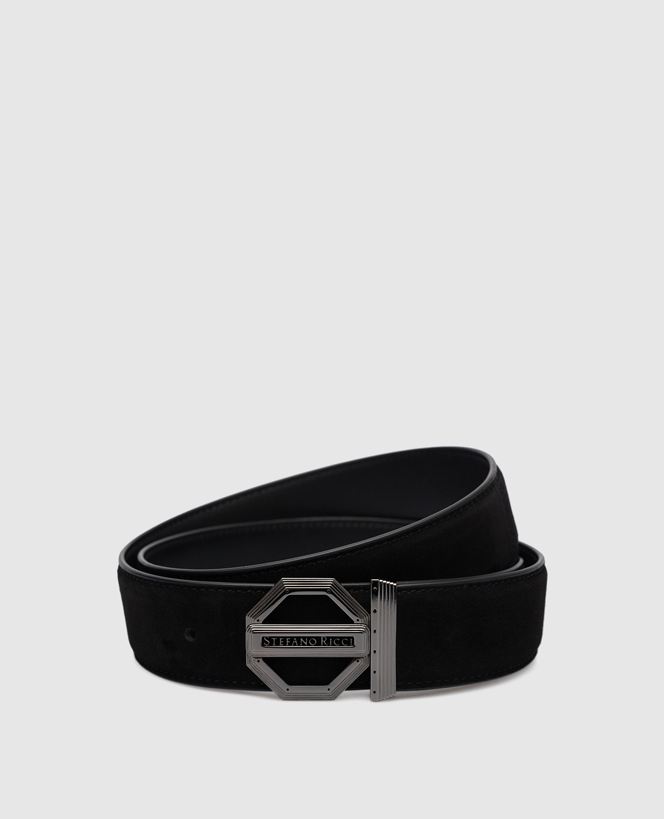 

Black suede belt with logo Stefano Ricci, Черный