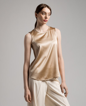 Peserico Brown silk top with monil chain S08893D02372