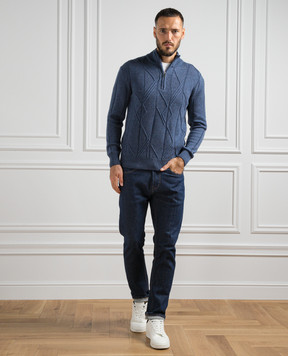 Cashmere&Whiskey Blue sweater made of wool in a textured pattern PL007
