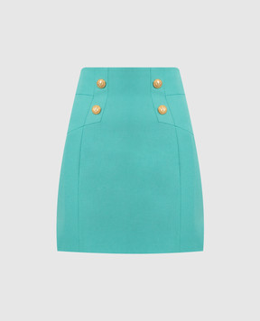 Balmain Green wool skirt with branded rivets AF1LB810WB05