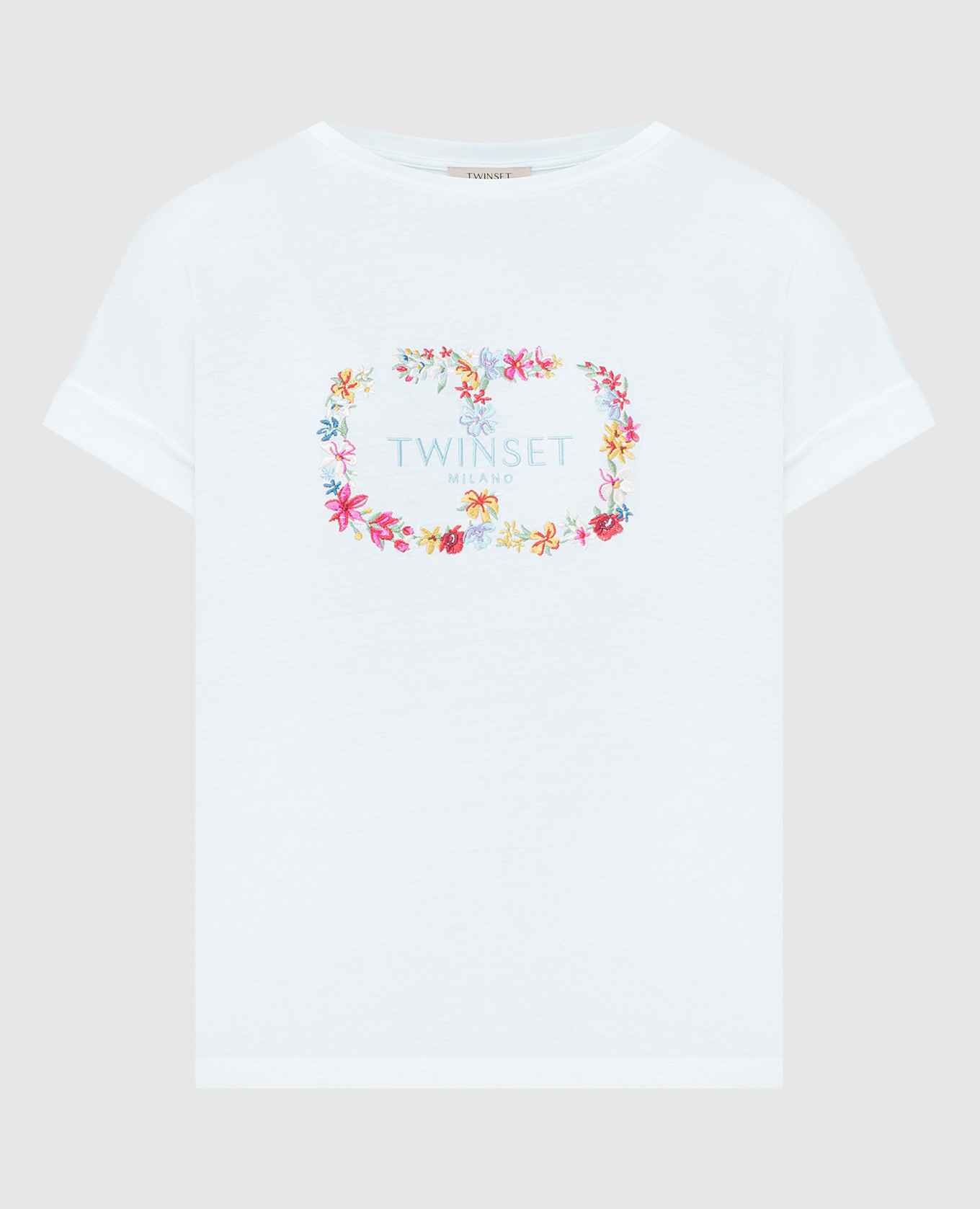 

White t-shirt with floral logo embroidery Twinset