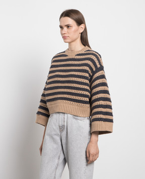 Brunello Cucinelli Brown wool, cashmere and silk striped sweater M6D367200P