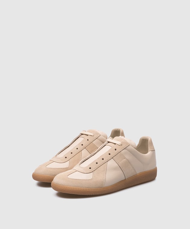 Maison Margiela - Beige leather sneakers with embossed logo