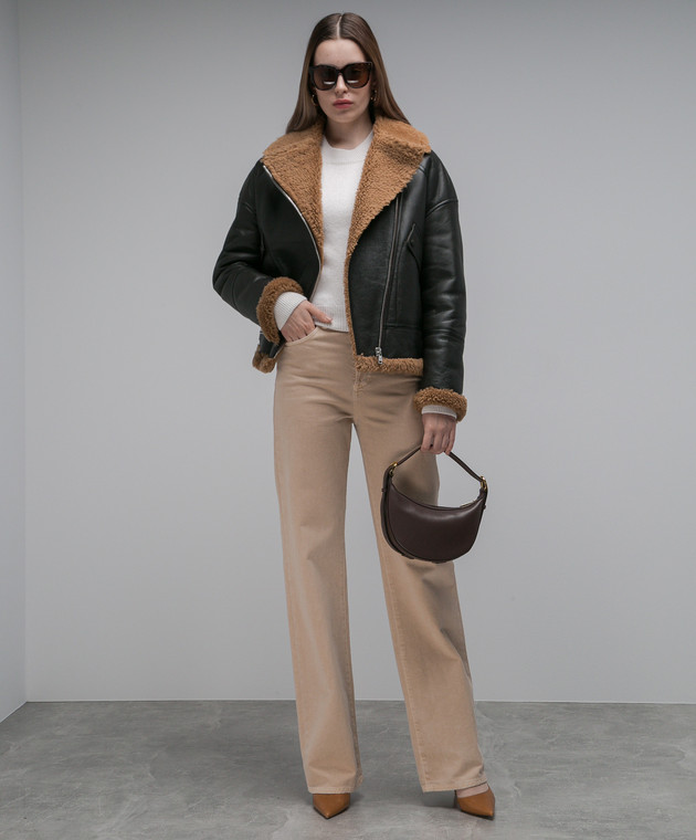 Yves Salomon - Brown leather jacket with fur 24WYV60060MEGO